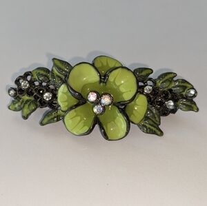 VTG METAL ENAMEL W/IRIDESCENT RHINESTONES HAIR BARRETT